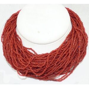 Simulated Red Coral Seed Bead Boho Necklace